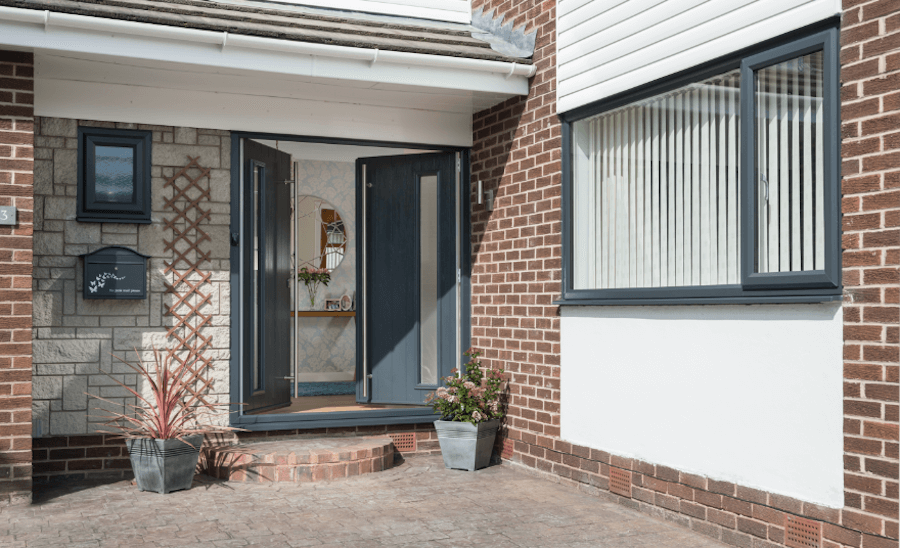Solidor dark charcoal composite door left ajar